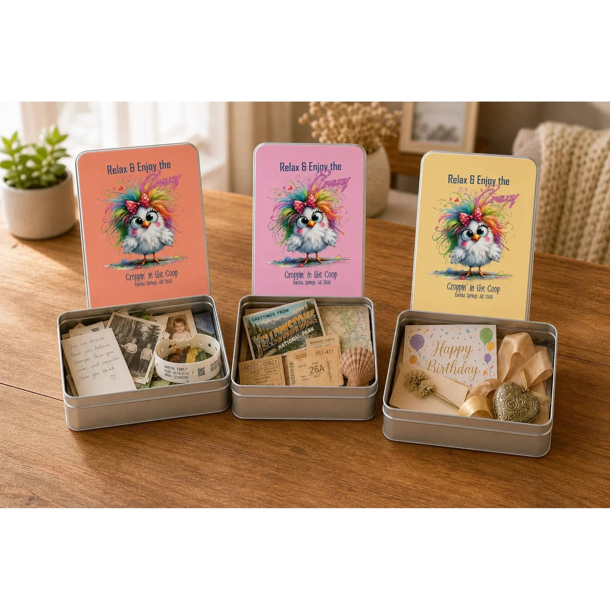 Croppin' in the Coop keepsake tin cases