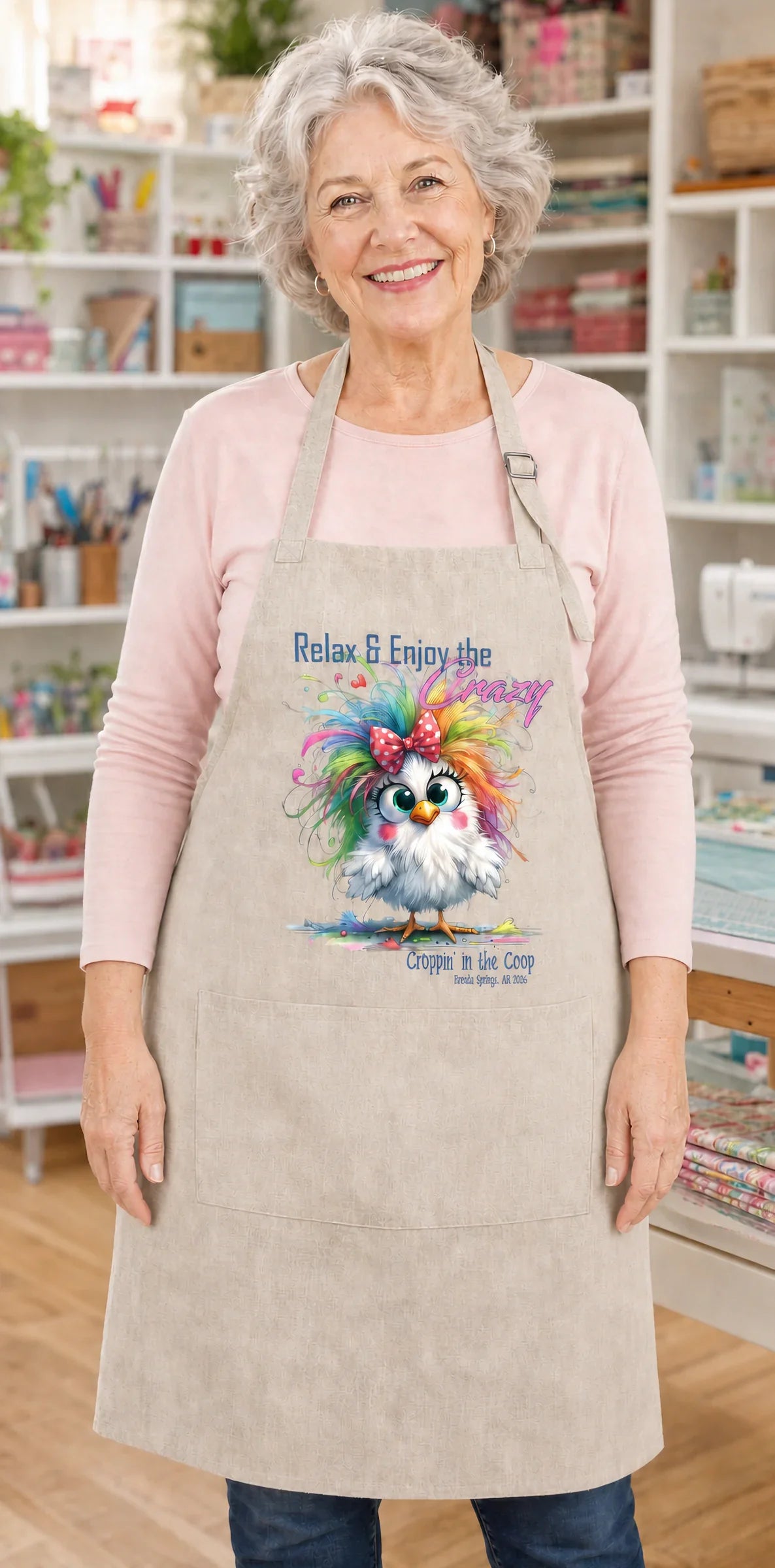 Croppin' in the Coop apron mockup