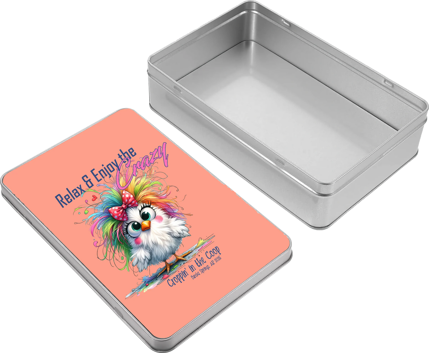 Croppin' in the Coop keepsake tin case design