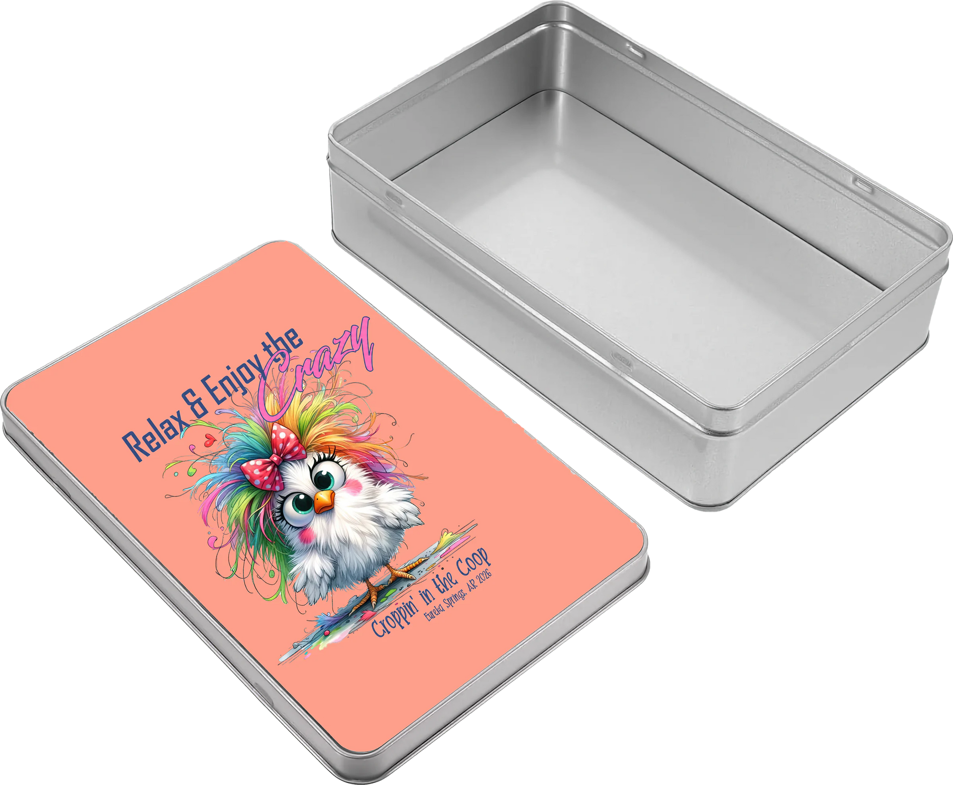 Croppin' in the Coop keepsake tin case design