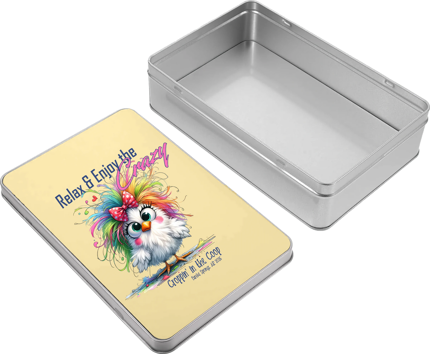 Croppin' in the Coop keepsake tin case detail