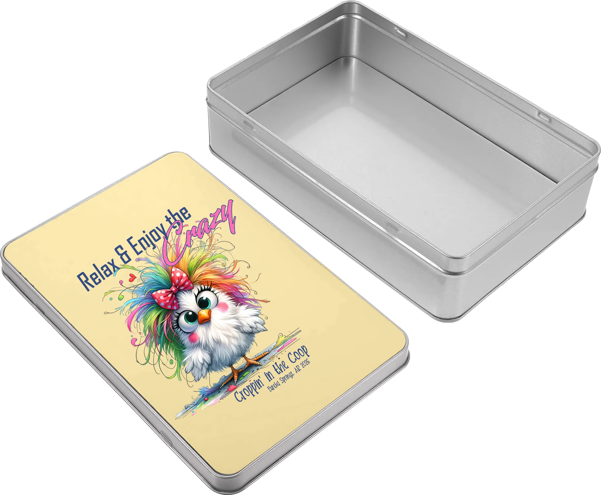 Croppin' in the Coop keepsake tin case detail