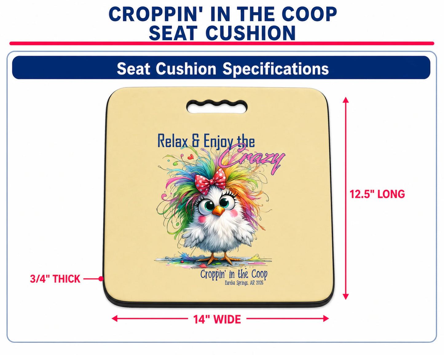 Croppin' in the Coop seat cushion specifications