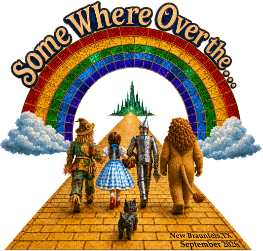 Somewhere Over the Rainbow DTF decal artwork with New Braunfels, TX and September 2026