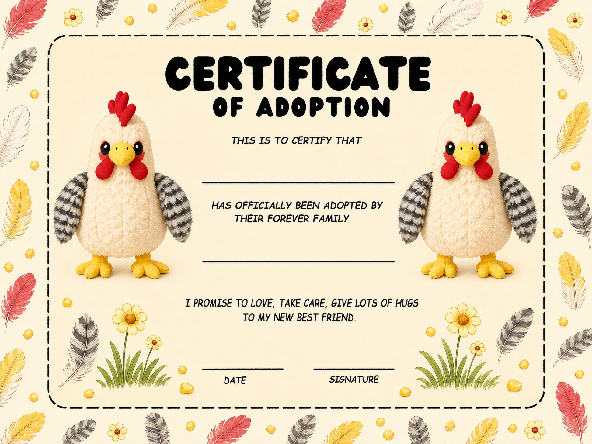 Henrietta the Chicken certificate of adoption