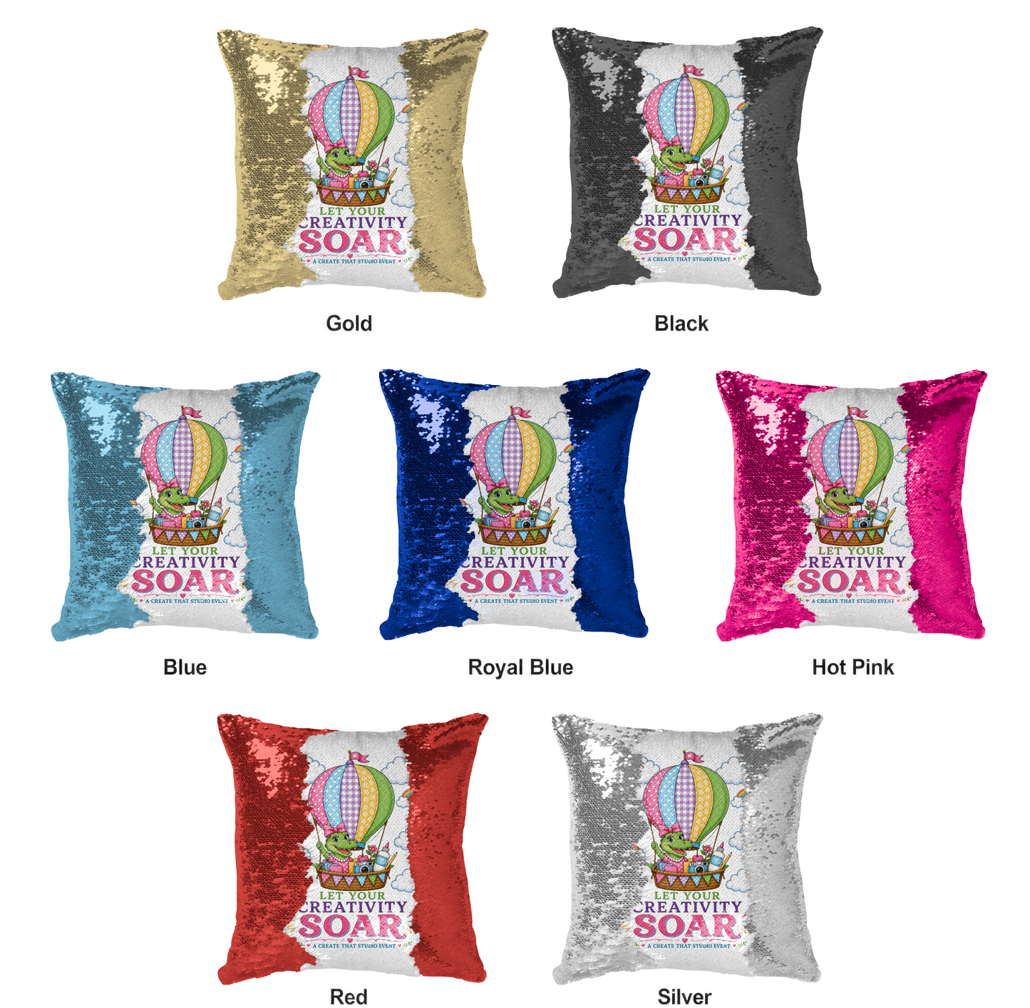 Let Your Creativity Soar sequin pillow color choices