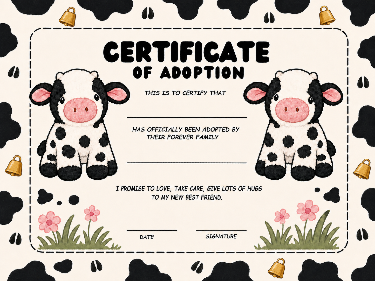Mootilda the Cow certificate of adoption