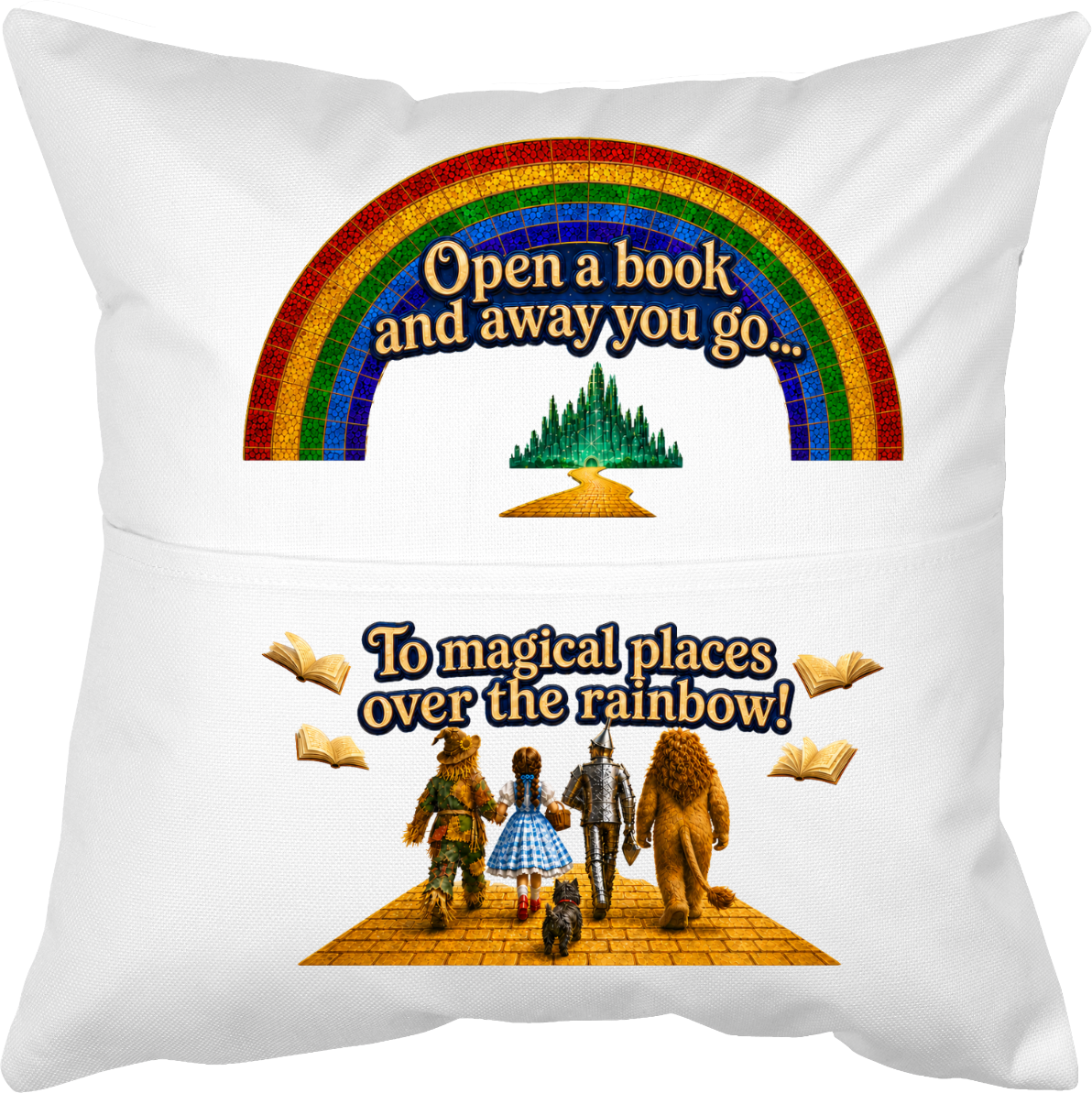 SOTR26 Pocket Pillow with Somewhere Over the Rainbow reading design
