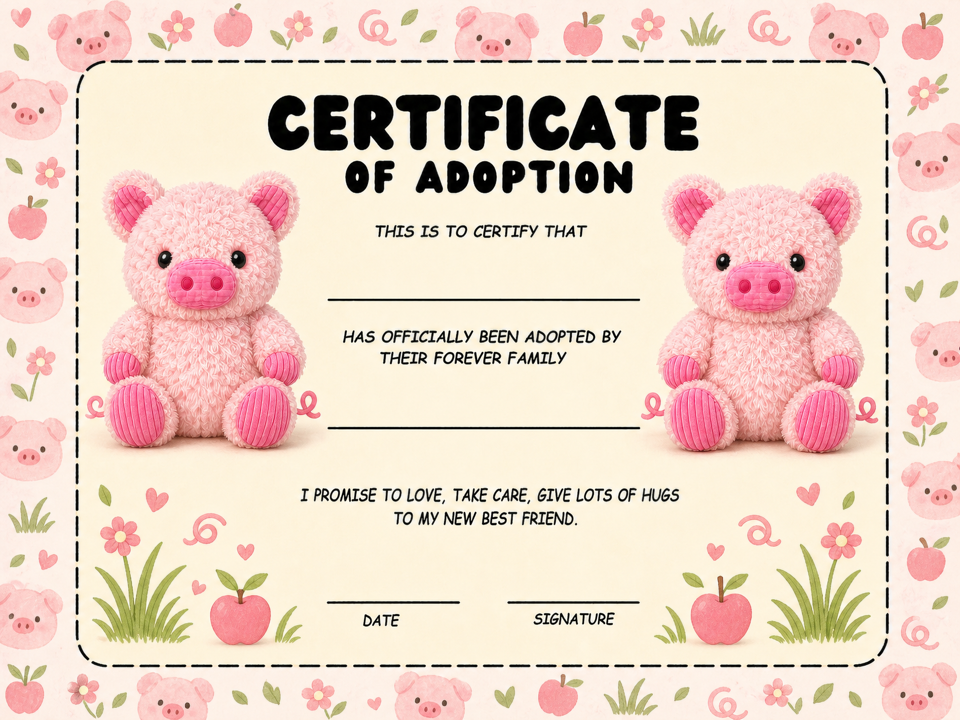 Truffles the Pig certificate of adoption
