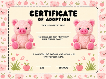 Truffles the Pig certificate of adoption